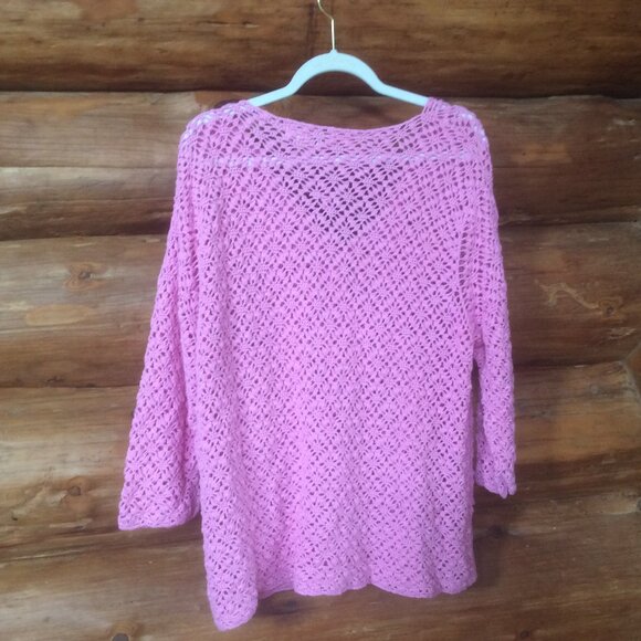 St. John's Bay Vintage 90s Cottagecore Pink Crocheted Y2K Boho Cardigan Size 2X - Picture 2 of 4